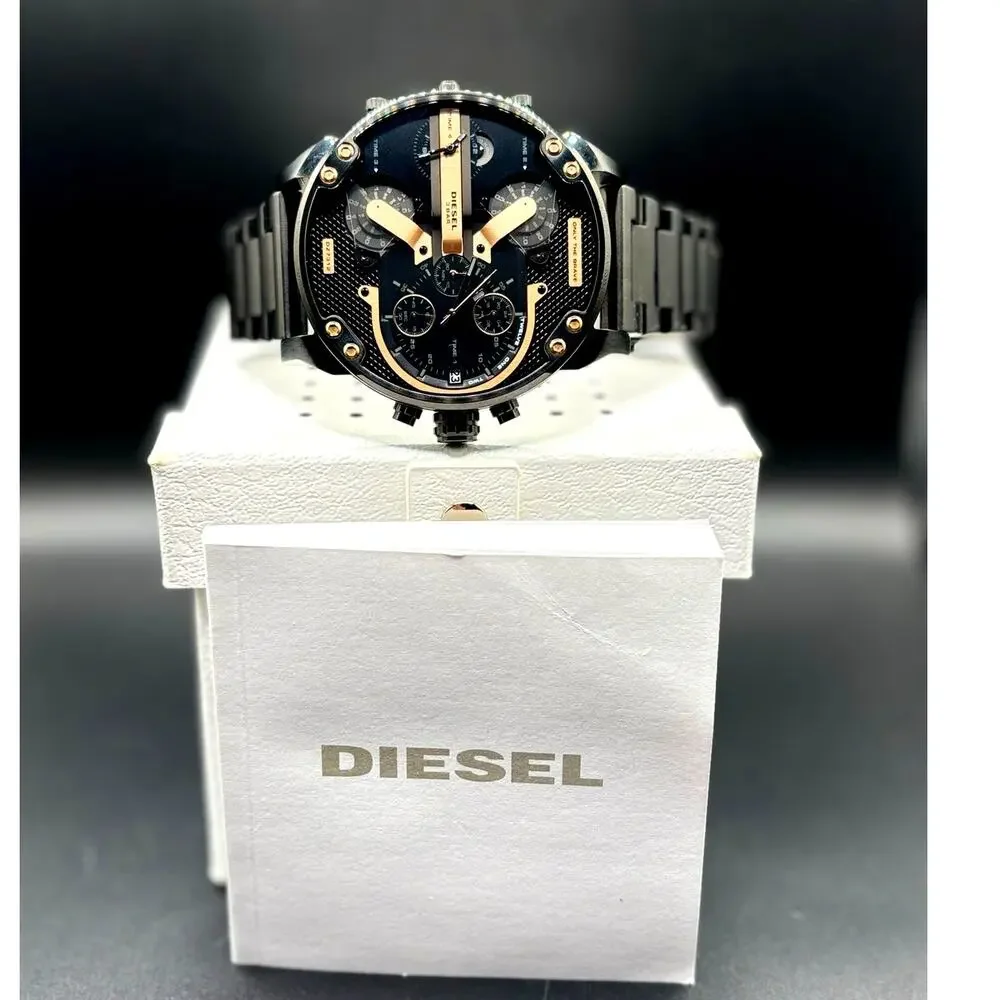 Diesel Mr Daddy 2.0 DZ7312 Black Rose Gold Dial Multi Time Zone Men's Watch